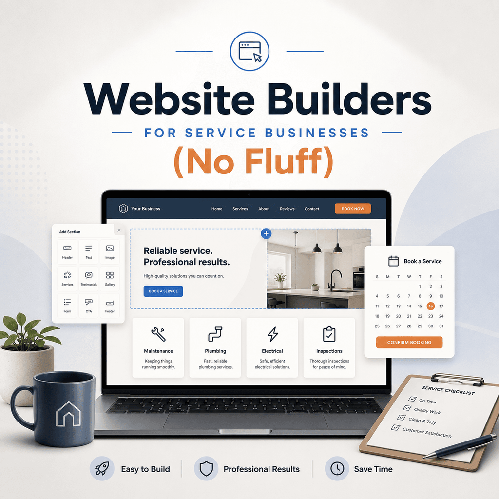 Comparison of the best website builders for service businesses on a laptop screen